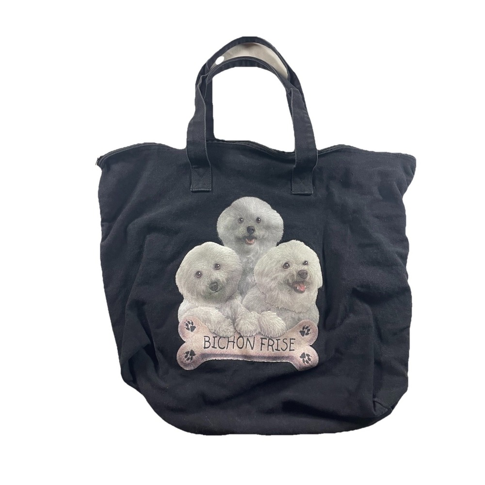 Bichon Frise Cotton Black Handbag Tote 16" x 16"